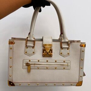 Louis Vuitton Elegant White and Gold Studded tote Handbag